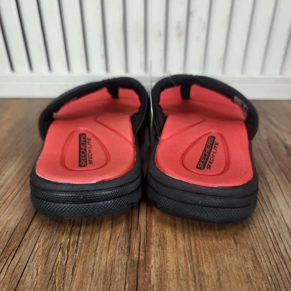 Skechers Supreme Pool Days 92224L Boys Size 11 Black Red Beach Flip Flop Sandals